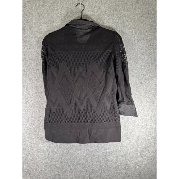 Anne Fontaine Blouse Women 42 (4-6) Black Collar Mesh Button Front Quiet Lux - Picture 6 of 7